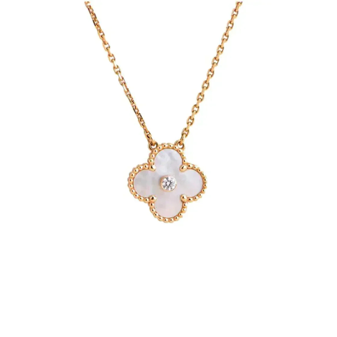 [Radiant Gem]¯CLOVER 15MM DIAMOND WHITE FRITILLARIA NECKLACE