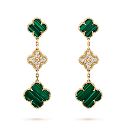 [Radiant Gem]¯CLOVER EARRINGS GOLD MALACHITE DIAMOND 3 MOTIF