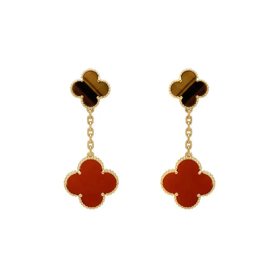 [Radiant Gem]¯CLOVER  2 MOTIF  TIGER EYE CARNELIAN EARRINGS