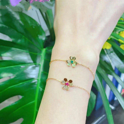 [Radiant Gem]¯FRIVOLE GOLD FLOWER PINK MALACHITE BRACELET