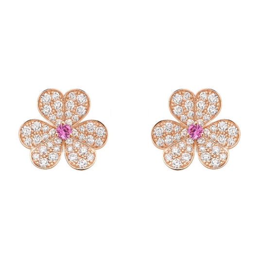 [Radiant Gem]¯FRIVOLE PINK GOLD FLOWER DIAMOND EARRINGS