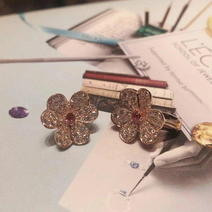 [Radiant Gem]¯FRIVOLE PINK GOLD FLOWER DIAMOND EARRINGS