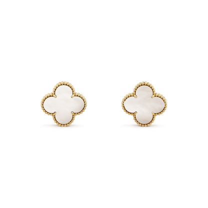 [Radiant Gem]¯CLOVER MEDIUM 1 MOTIFS  WHITE MOP STUD EARRINGS