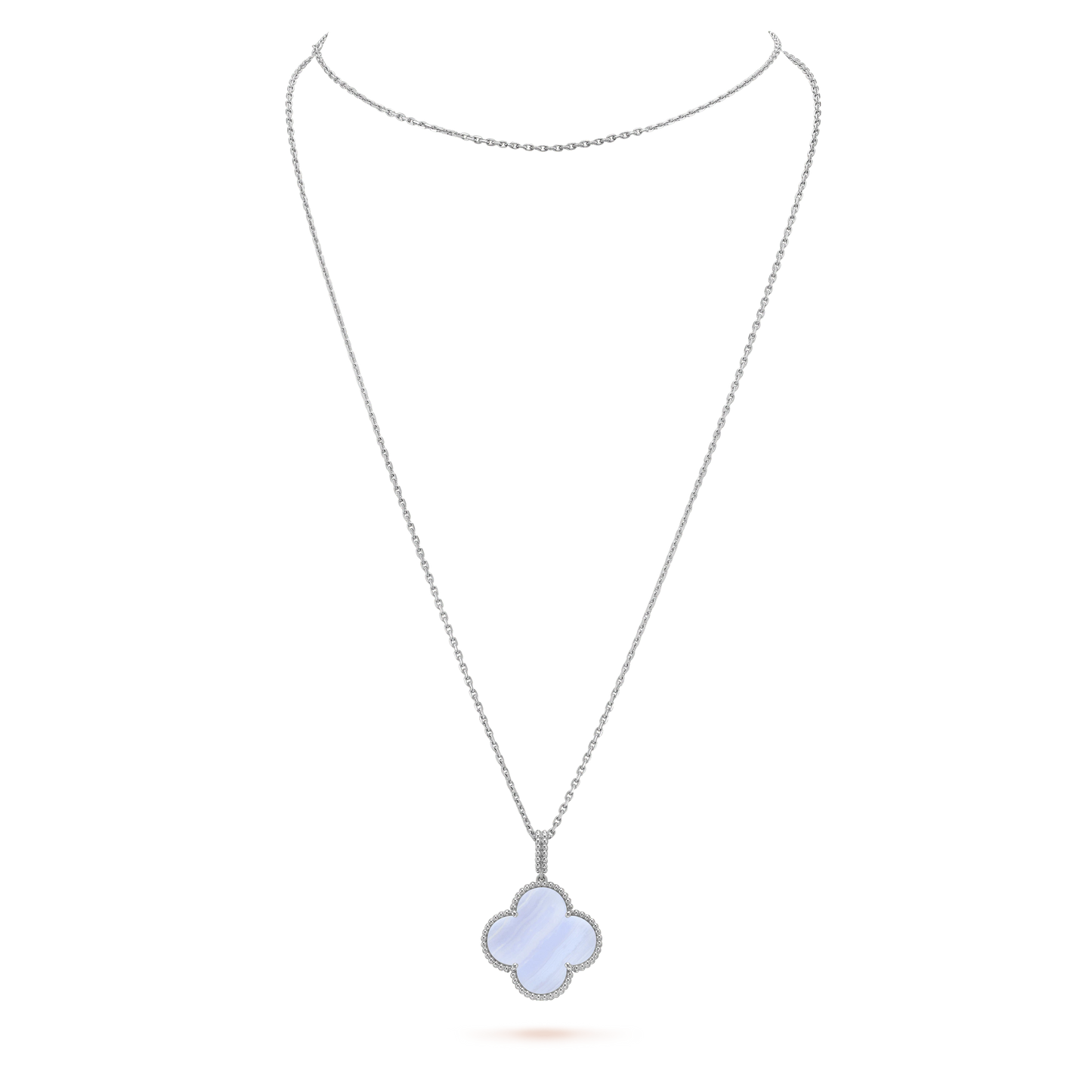 [Radiant Gem]¯CLOVER SILVER CHALCEDONY BIG CLOVER NECKLACE