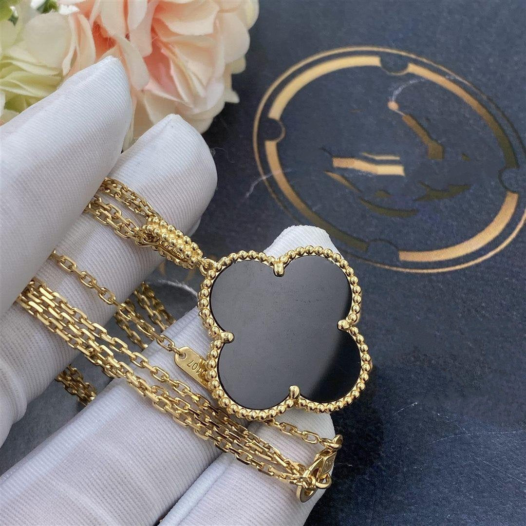 [Radiant Gem]¯CLOVER 25MM GOLD ONYX BIG CLOVER NECKLACE