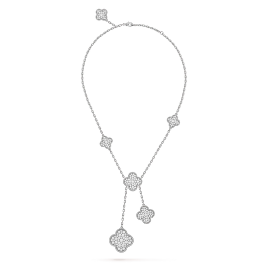 [Radiant Gem]¯CLOVER 5 MOTIFS SILVER DIAMONDS NECKLACE