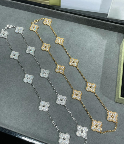[[Radiant Gem]¯]CLOVER 10 MOTIFS FULL DIAMOND NECKLACE