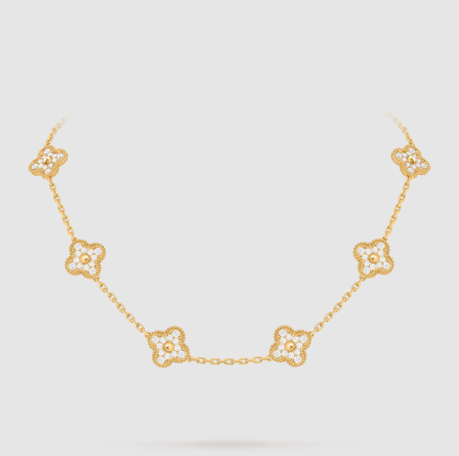 [[Radiant Gem]¯]CLOVER 10 MOTIFS FULL DIAMOND NECKLACE