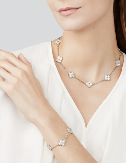 [[Radiant Gem]¯]CLOVER 10 MOTIFS FULL DIAMOND NECKLACE