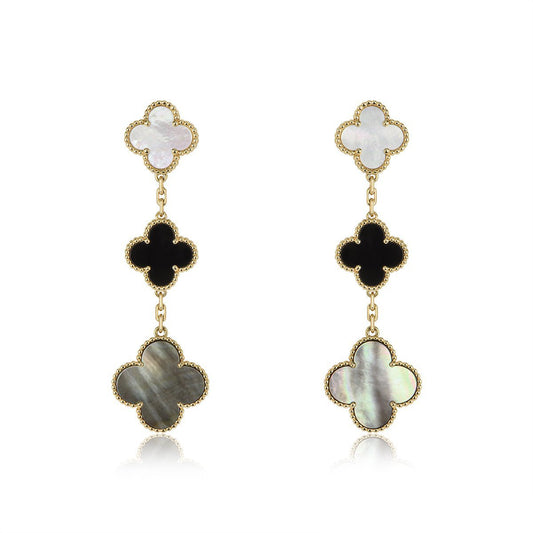 [Radiant Gem]¯CLOVER EARRINGS GOLD ONYX MOP 3 MOTIF