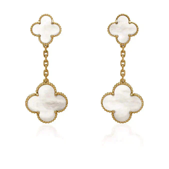 [Radiant Gem]¯CLOVER 2 MOTIF WHITE MOP EARRINGS