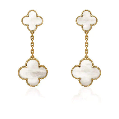 [Radiant Gem]¯CLOVER 2 MOTIF WHITE MOP EARRINGS